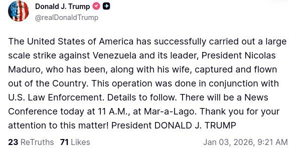 فوری/ مادورو و همسرش بازداشت شدند/ ترامپ شخصا توییت زد