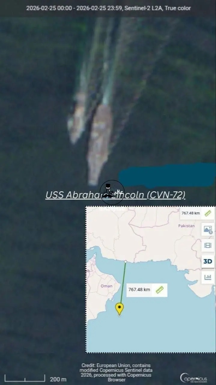 آبراهام لینکلن نزدیک چابهار دیده شد