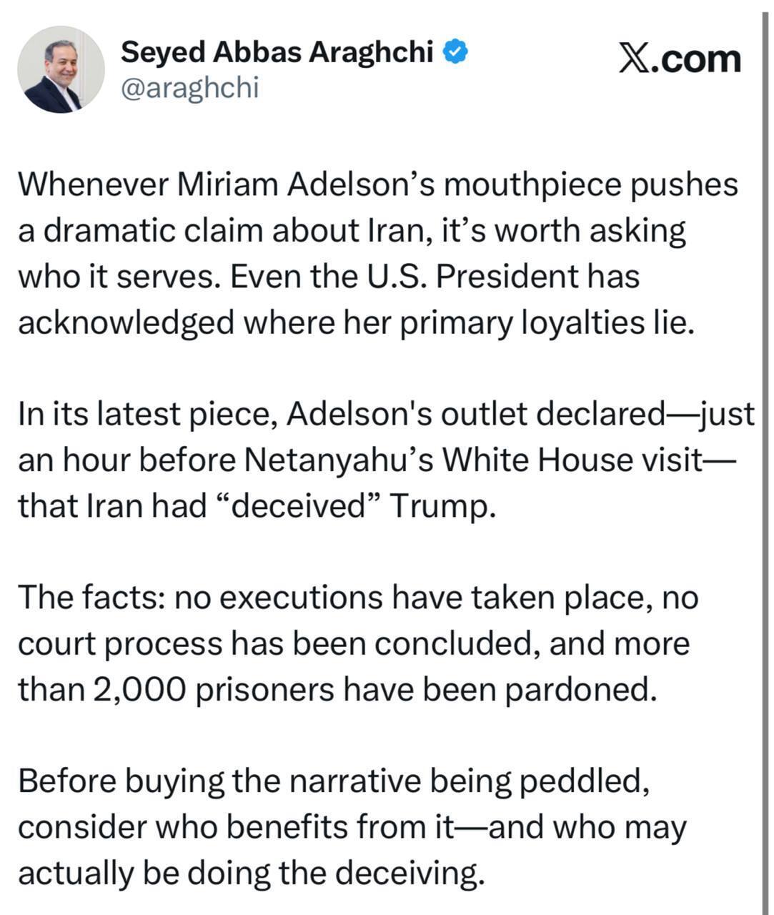 فوری/ پست مهم عراقچی در واکنش به یک ادعایی جنجالی فوری/ پست مهم عراقچی در واکنش به یک ادعایی جنجالی