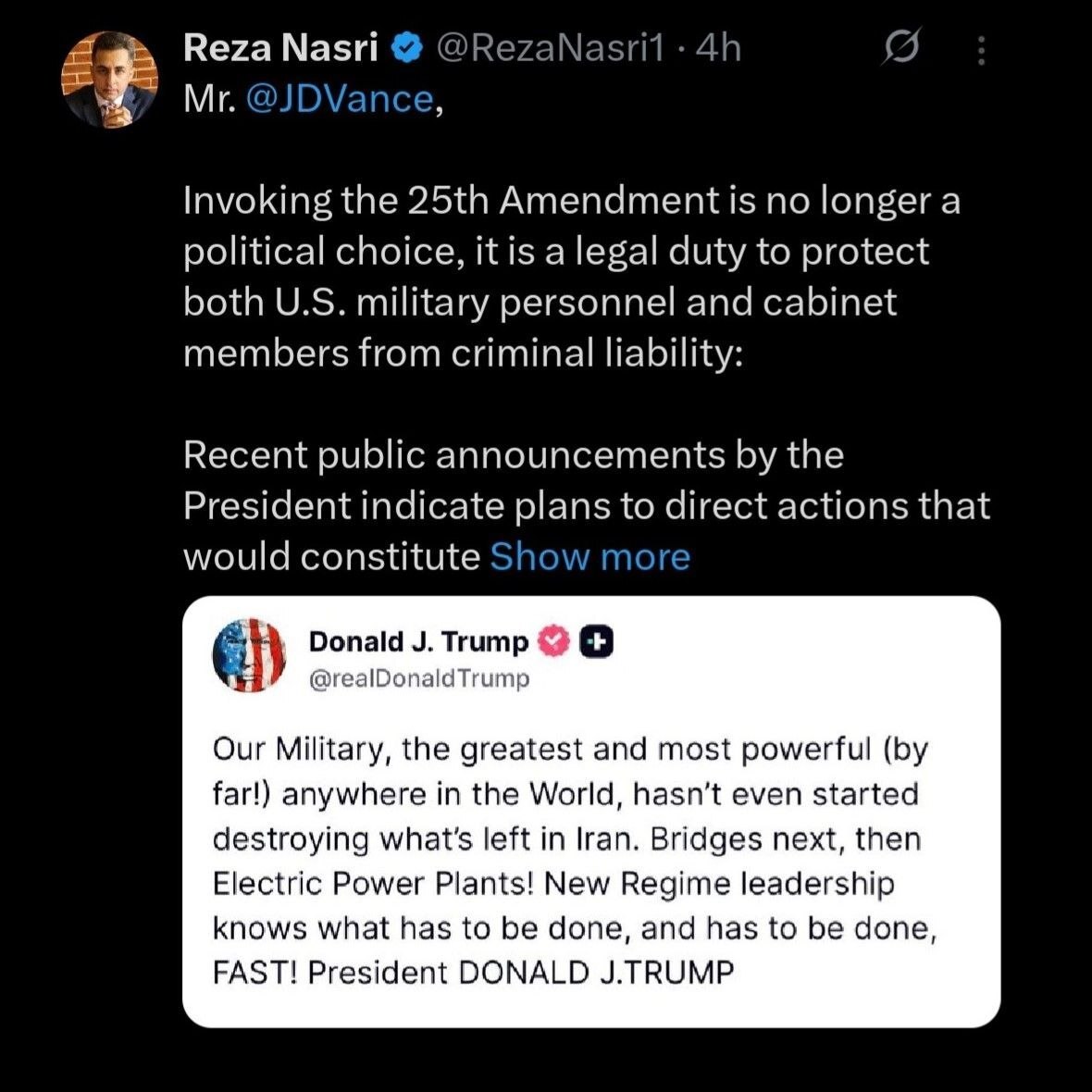 پیام یک حقوقدان به معاون ترامپ درمورد جنایات جنگی و لزوم برکناری ترامپ پیام یک حقوقدان به معاون ترامپ درمورد جنایات جنگی و لزوم برکناری ترامپ