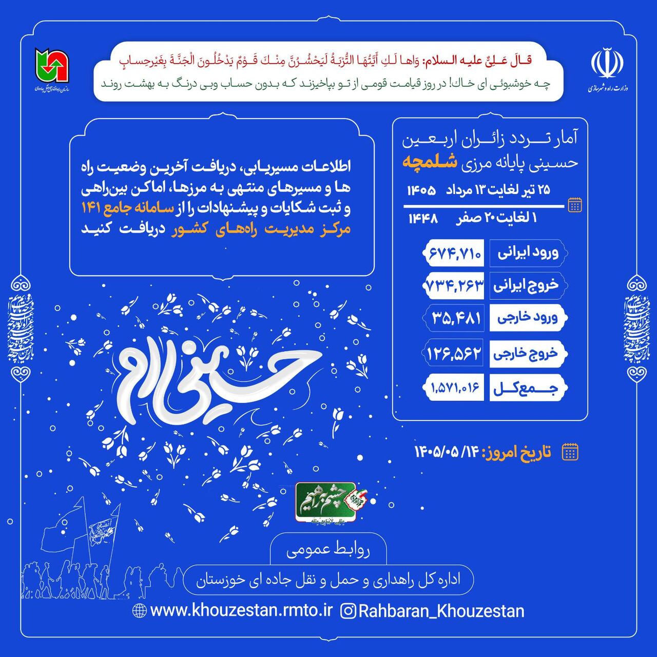 اطلاع‌نگاشت| تردد مسافر از پایانه‌ مرزی شلمچه ۲۵ تیر تا ۱۳ مرداد ۱۴۰۵ | ۱ تا ۲۰ صفر ۱۴۴۸