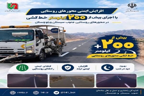 اطلاع نگاشت | اجرای بیش از ۲۰۰ کیلومتر خط کشی در محورهای روستایی جنوب سیستان و بلوچستان