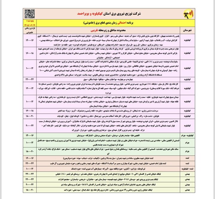 خاموشی با برنامه برق در کهگیلویه و بویراحمد خاموشی با برنامه برق در کهگیلویه و بویراحمد