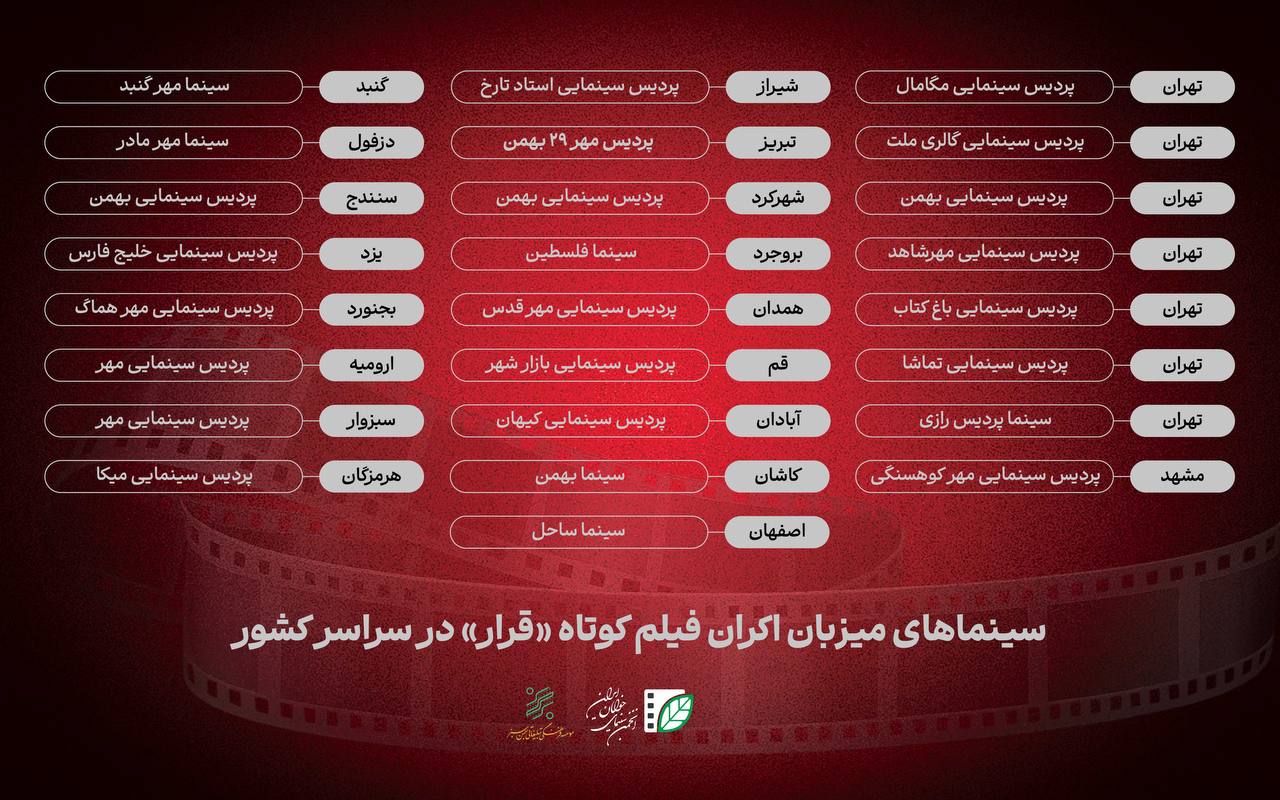 سینماهای میزبان «قرار سوم» معرفی شدند سینماهای میزبان «قرار سوم» معرفی شدند